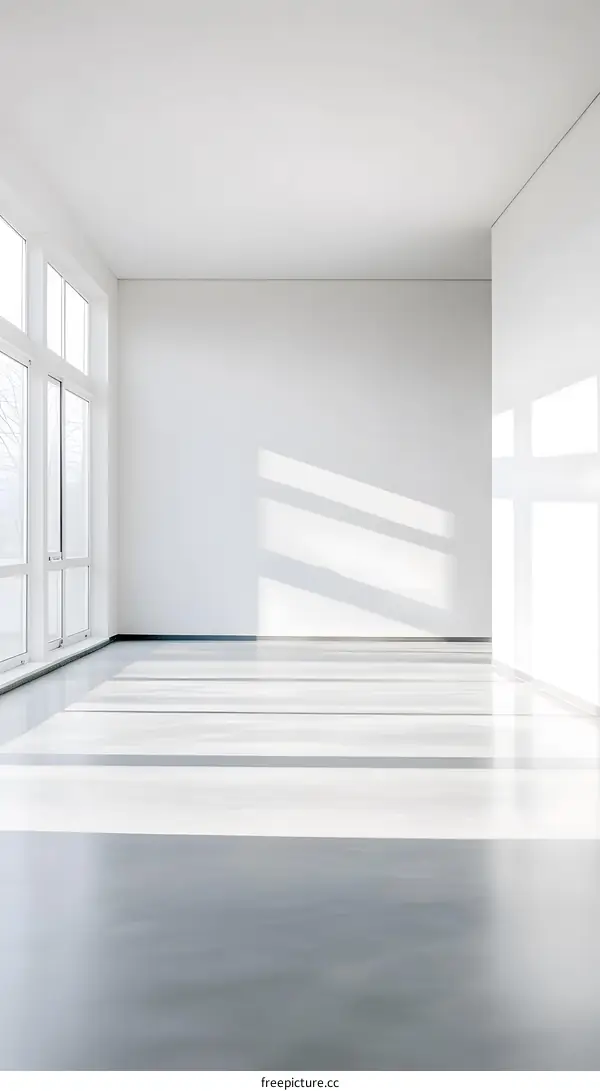 Empty White Room with Window and Sun Light
