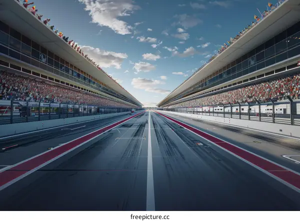 Race track with empty grandstands