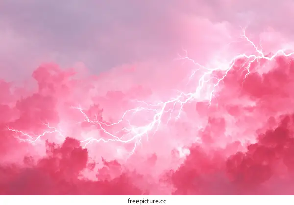 Pink Stormy Sky with Lightning