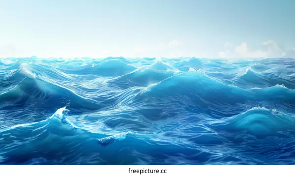 Deep blue ocean waves with white foam