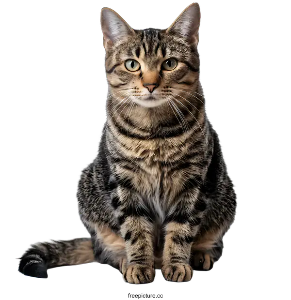 [Transparent Background PNG]Tabby Cat Sitting on White Background