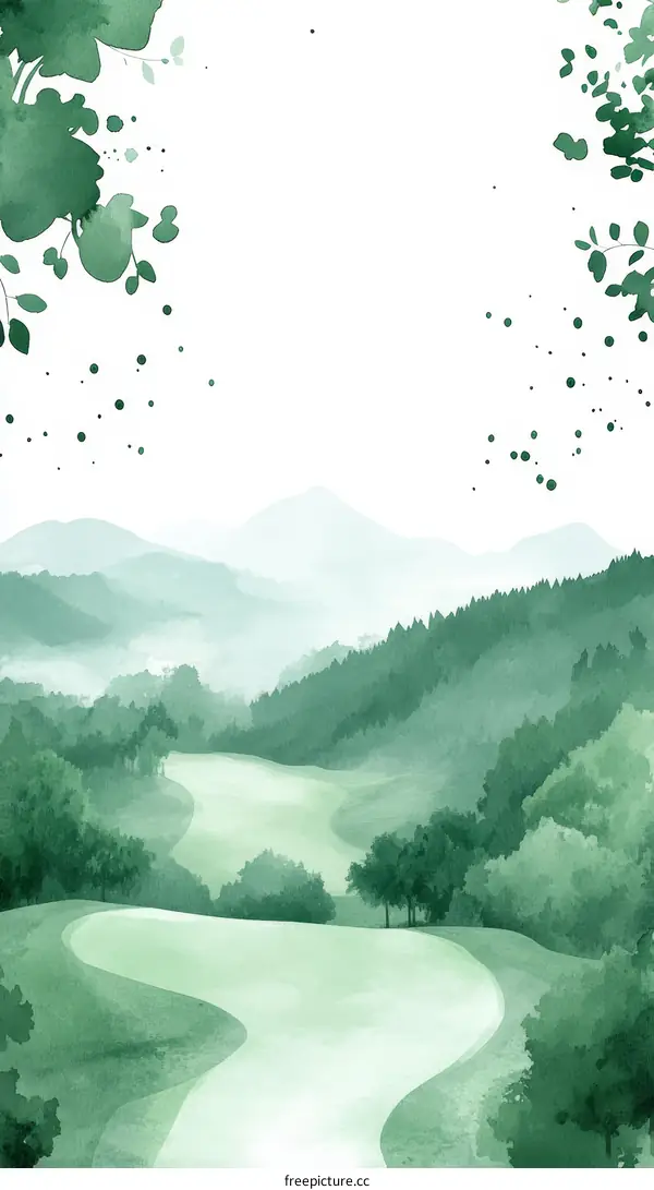 Watercolor Painting of a Serene Mountain Valley