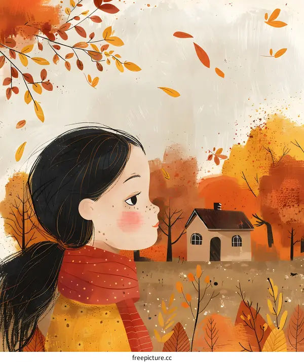 A girl standing in a field of autumn leaves