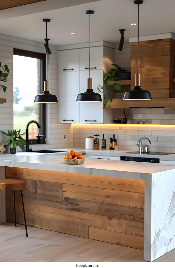 kitchen island wood countertop marble