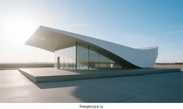 Modern Architectural Design with Curved White Roof Overlooking Open Space