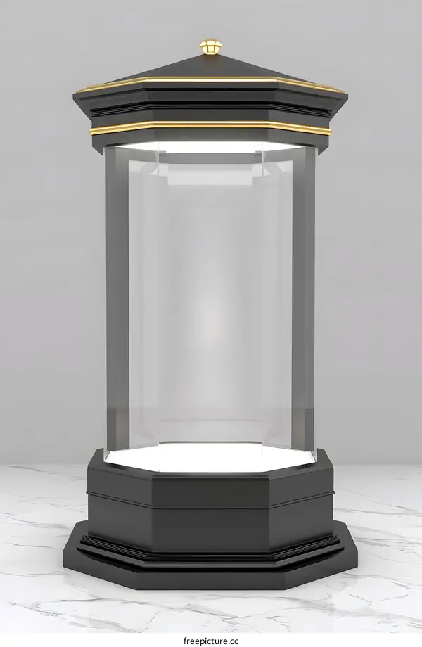 Octagonal Glass Display Case With Black Frame