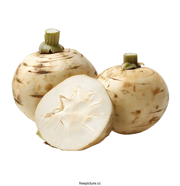 [Transparent Background PNG]Whole and Sliced Turnip on White Background