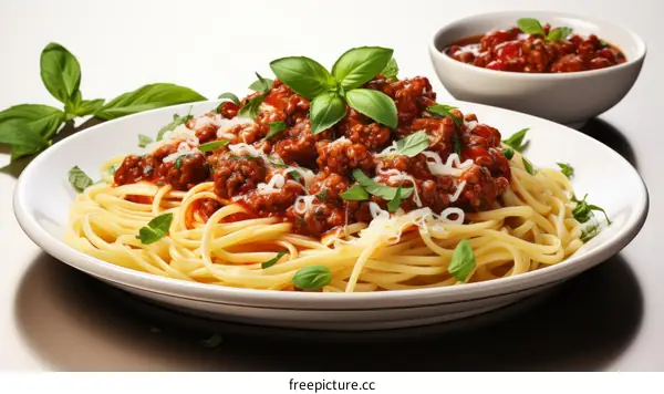 A Plate of Spaghetti with Tomato Sauce and Basil