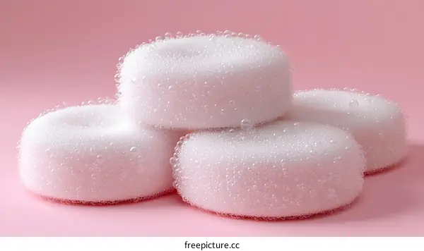 Stack of White Sponges with Soap Suds