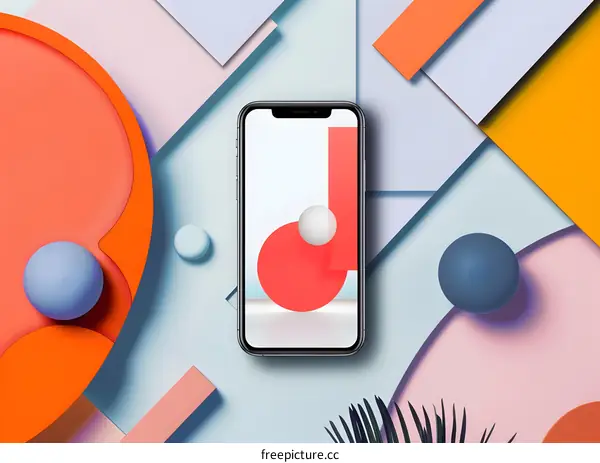 Phone on Abstract Shapes and Colors Background