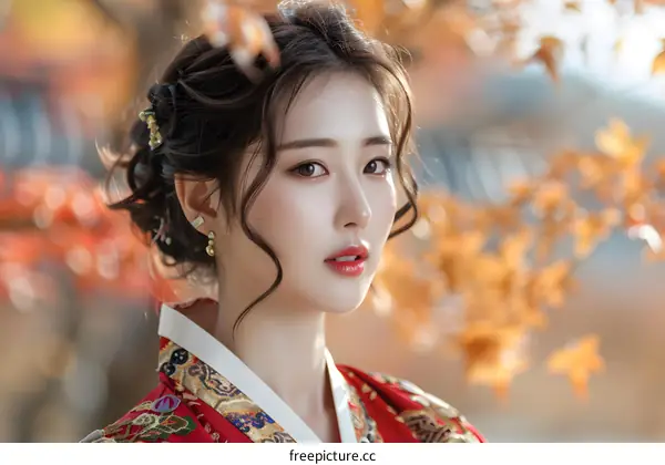Portrait of a beautiful Asian woman in traditional Korean dress