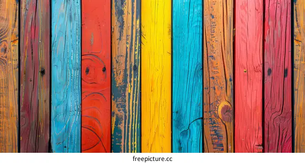Painted Wooden Fence Planks in Vibrant Colors