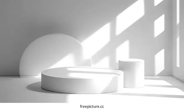 White Geometric Product Display with Sunlight