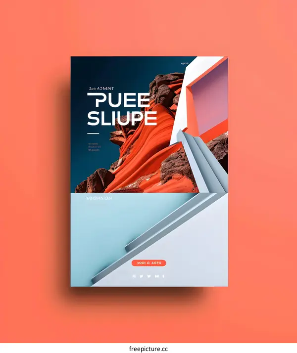 Abstract Modern Geometric Poster With Red Mountains and Minimalist Design