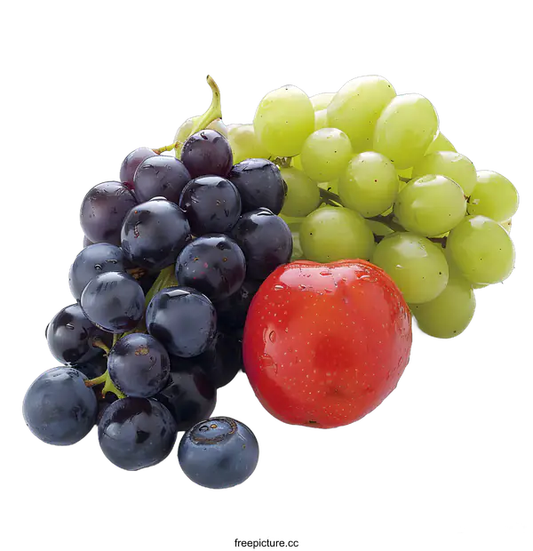 [Transparent Background PNG]Fresh Red Grapes Green Grapes And One Blueberry