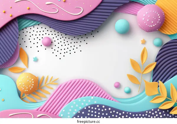 Colorful 3D shapes and leaves