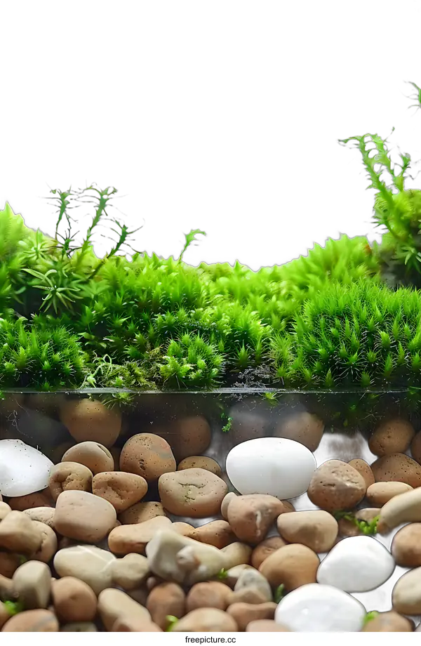 [Transparent Background PNG]Green Moss And White Stones In Glass Terrarium