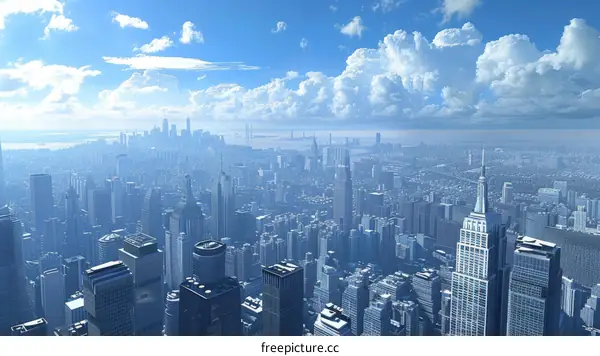 Aerial View of a Futuristic City Skyline