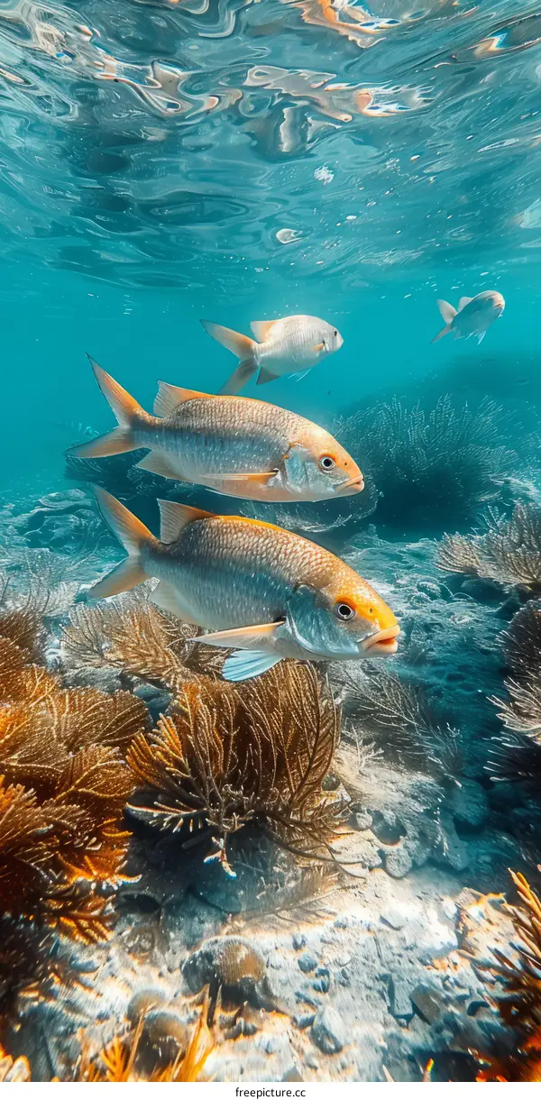 Vibrant Coral Reef with Yellow Goatfish
