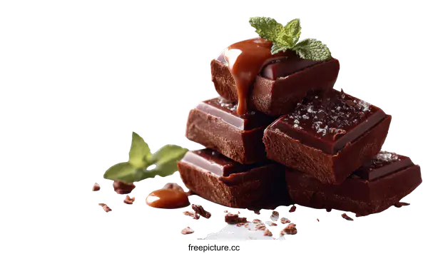 [Transparent Background PNG]Delicious Stacked Chocolate Bar with Caramel Sauce