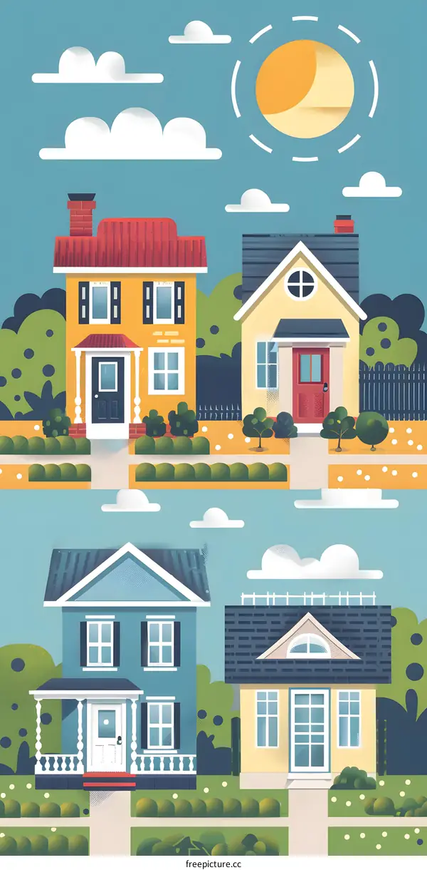 Charming Suburban Homes Illustration