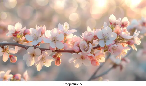 Close-up image of delicate and beautiful cherry blossoms in full bloom
