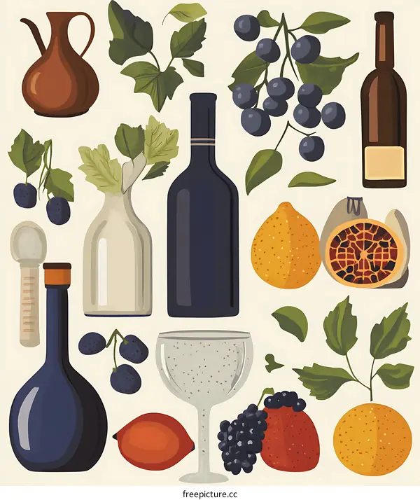 Still Life with Wine Bottles, Fruits and Vines