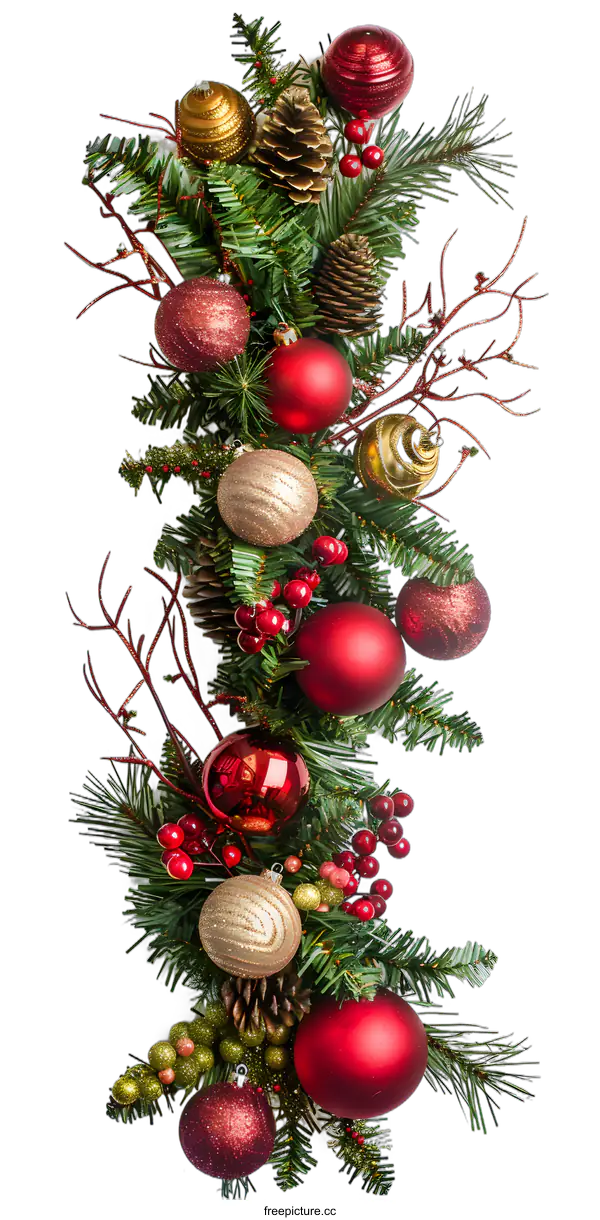 [Transparent Background PNG]Christmas Garland with Red and Gold Ornaments