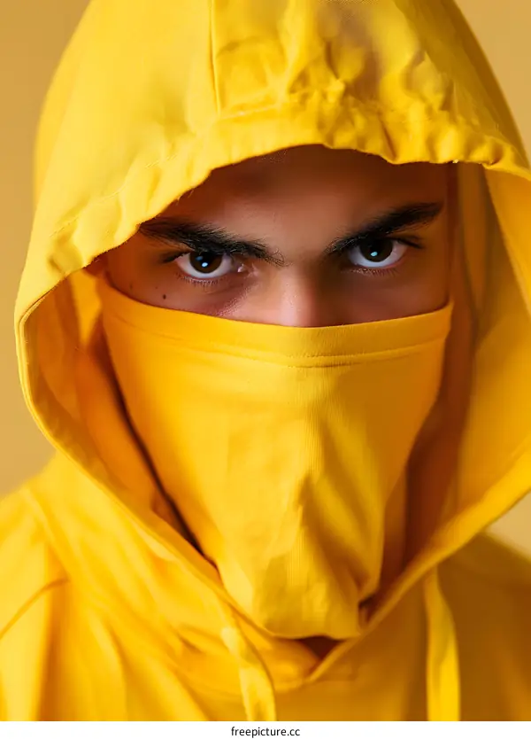 Man Wearing Yellow Hoodie And Face Mask