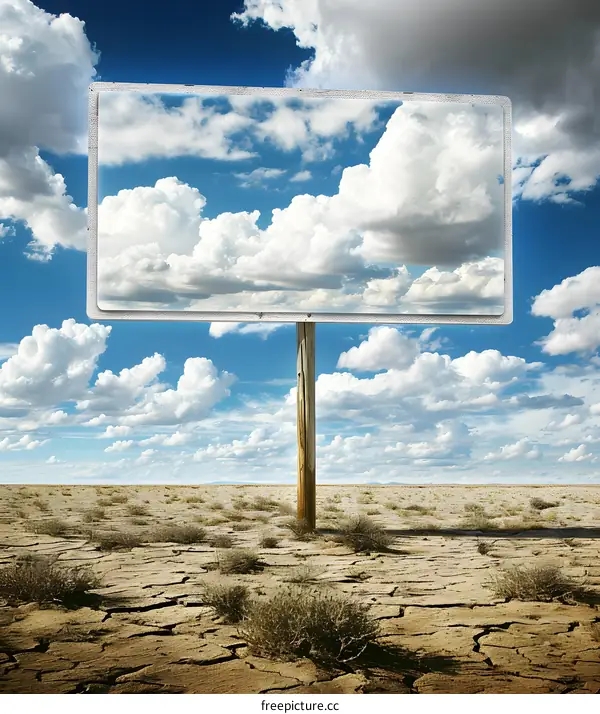 Blank Signpost in a Desert Landscape with Clouds