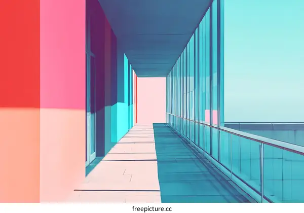 Modern Architecture with Colorful Walls and Glass Panels