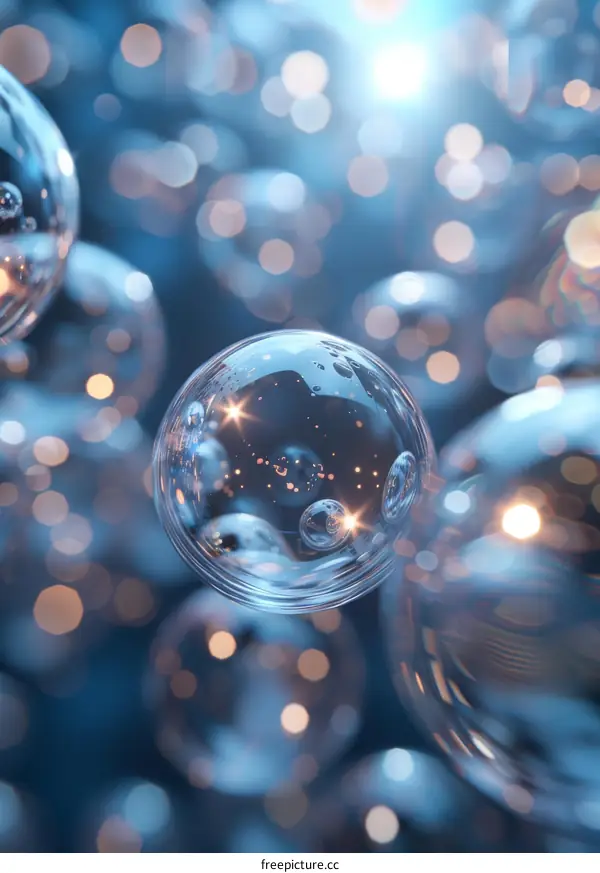 Blue Abstract Background with Glowing Bubbles