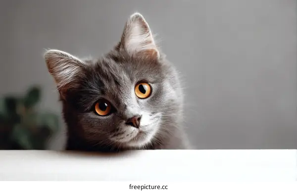 Curious Gray Cat Close-up Portrait
