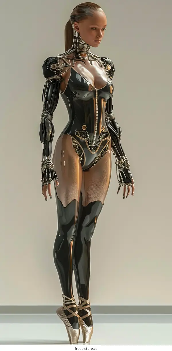 Black female cyborg with brown hair and ballet flats