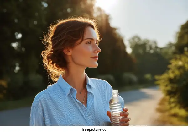 Woman holding water bottle outdoors in nature