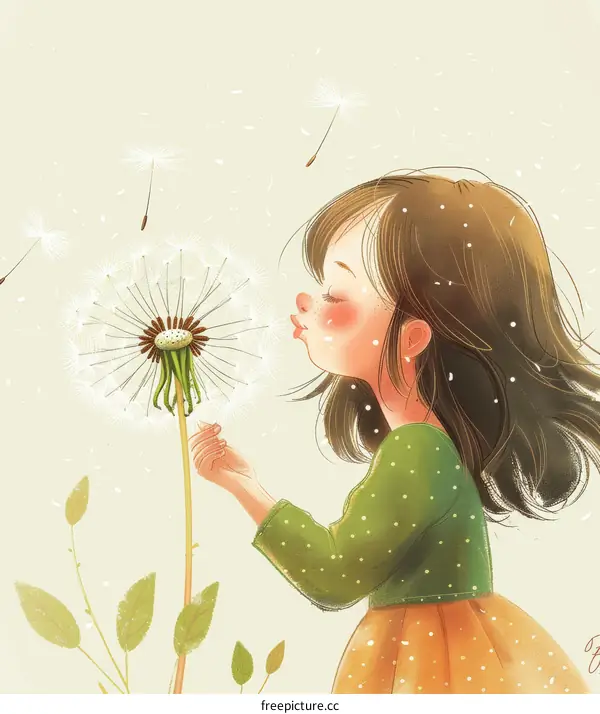 Little girl blowing dandelion flower