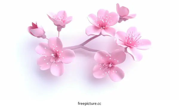 Pink cherry blossom flowers on a white background