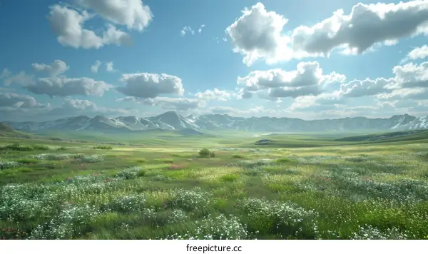 Expansive Prairie Landscape with Mountain Vistas