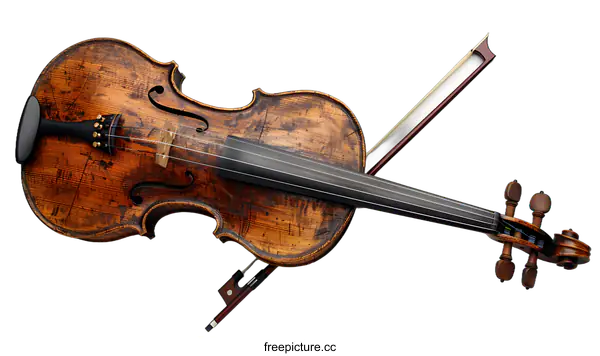 [Transparent Background PNG]A violin and a bow on a white background