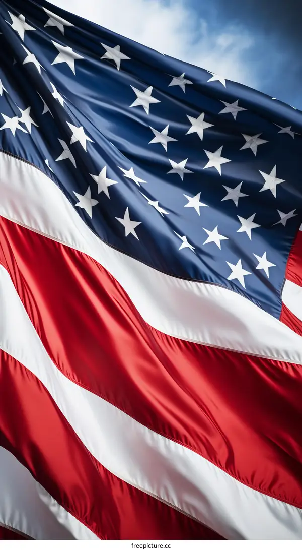 Close up of American flag waving in the wind