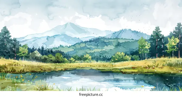 Tranquil Mountain Lake Scenery with Lush Forest and Clear Water