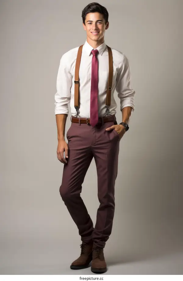 Young man with suspenders and tie