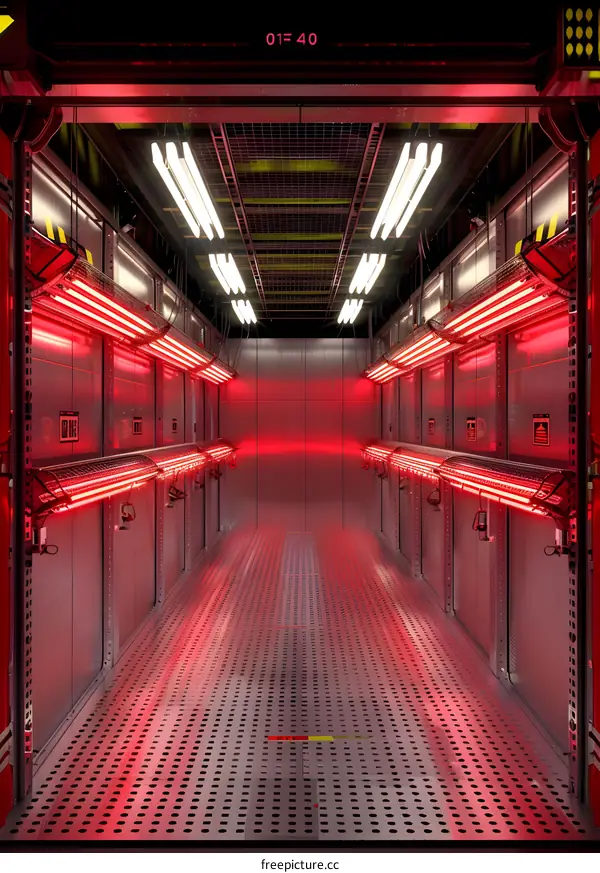 Red Light Interior Of An Industrial Container