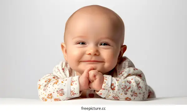 Smiling Baby In White Clothes