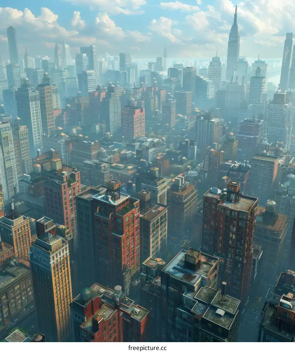 A Metropolis with Towering Skyscrapers and a Hazy Skyline