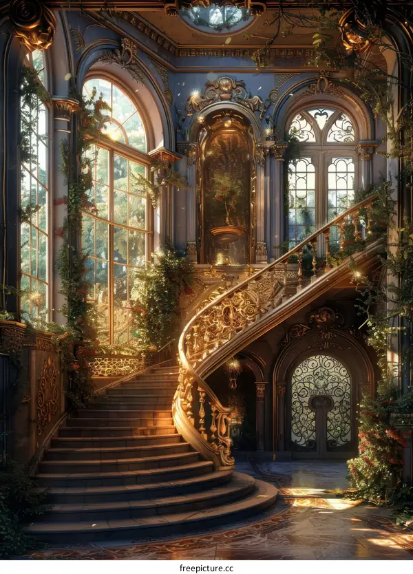 Grand Hallway Staircase with Ornate Details