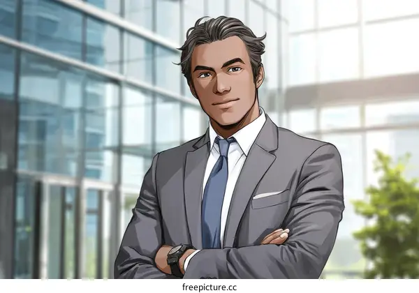 Businessman in Modern Office Setting Illustration