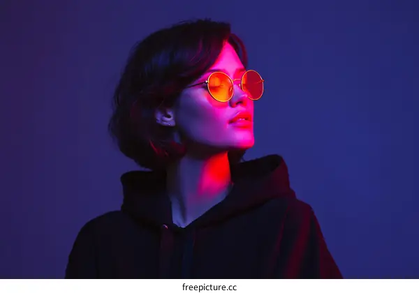 Stylish Woman with Neon Light Fashion Portrait