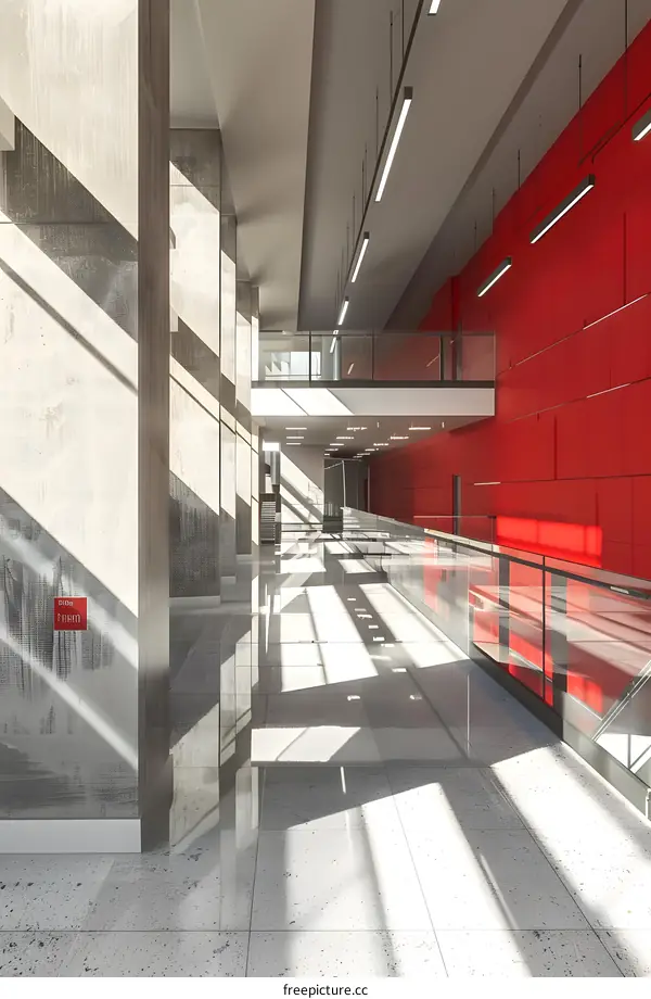 Modern Minimalist Interior Design Architecture Red Wall Concrete Floor White Ceiling