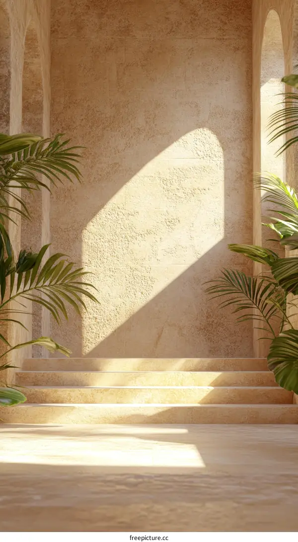 Beige Minimalist Architectural Interior Stairway Illustration